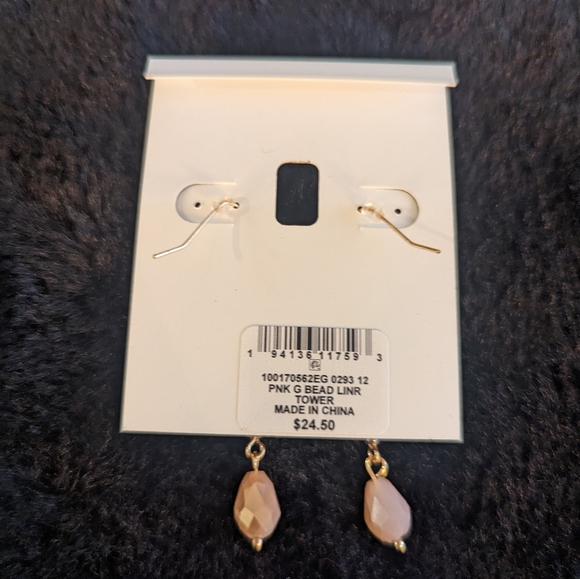 Style & Co. Dangle Gold Rose Quartz  Pink Peachy Stone Crystal Drop Earrings New - Picture 2 of 6